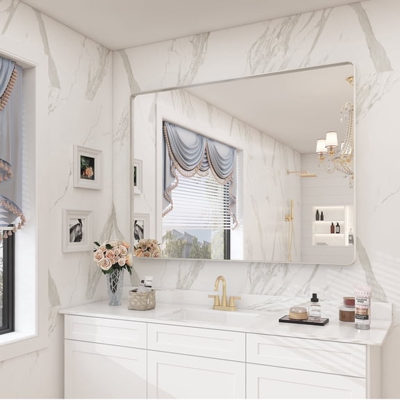 GODCHAR 40x30 inch Shatterproof Bathroom Mirror, Metal Framed Wall Vanity Mirror