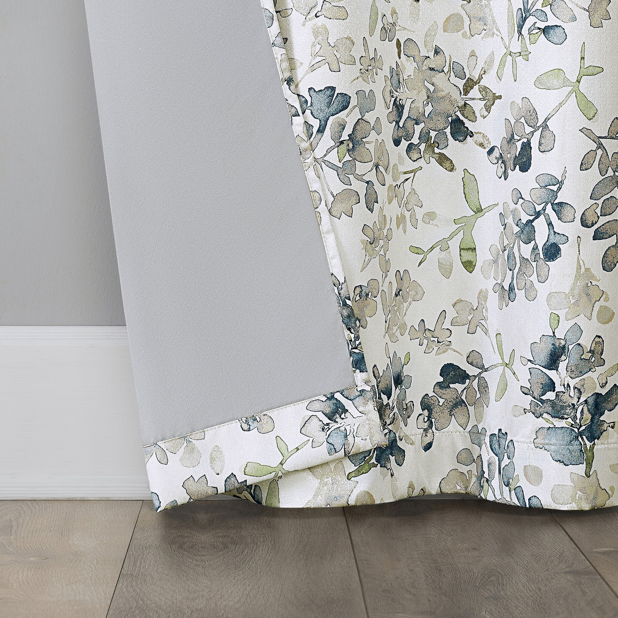 Sun Zero Bryant 2-Piece Textured Thermal Insulated Floral 100% Blackout  Grommet Top Curtain Panel, Blue Floral, 37”W x 108"L