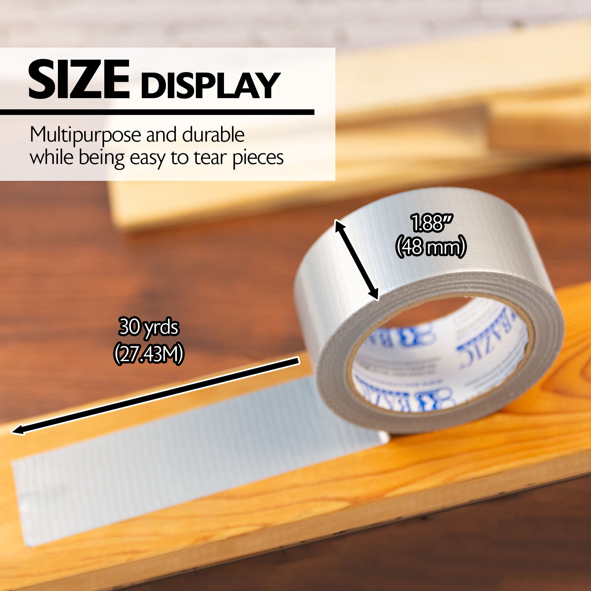 BAZIC Silver Duct Tape 1.88" X 30 Yards, Tear by Hand, 4-Pack
