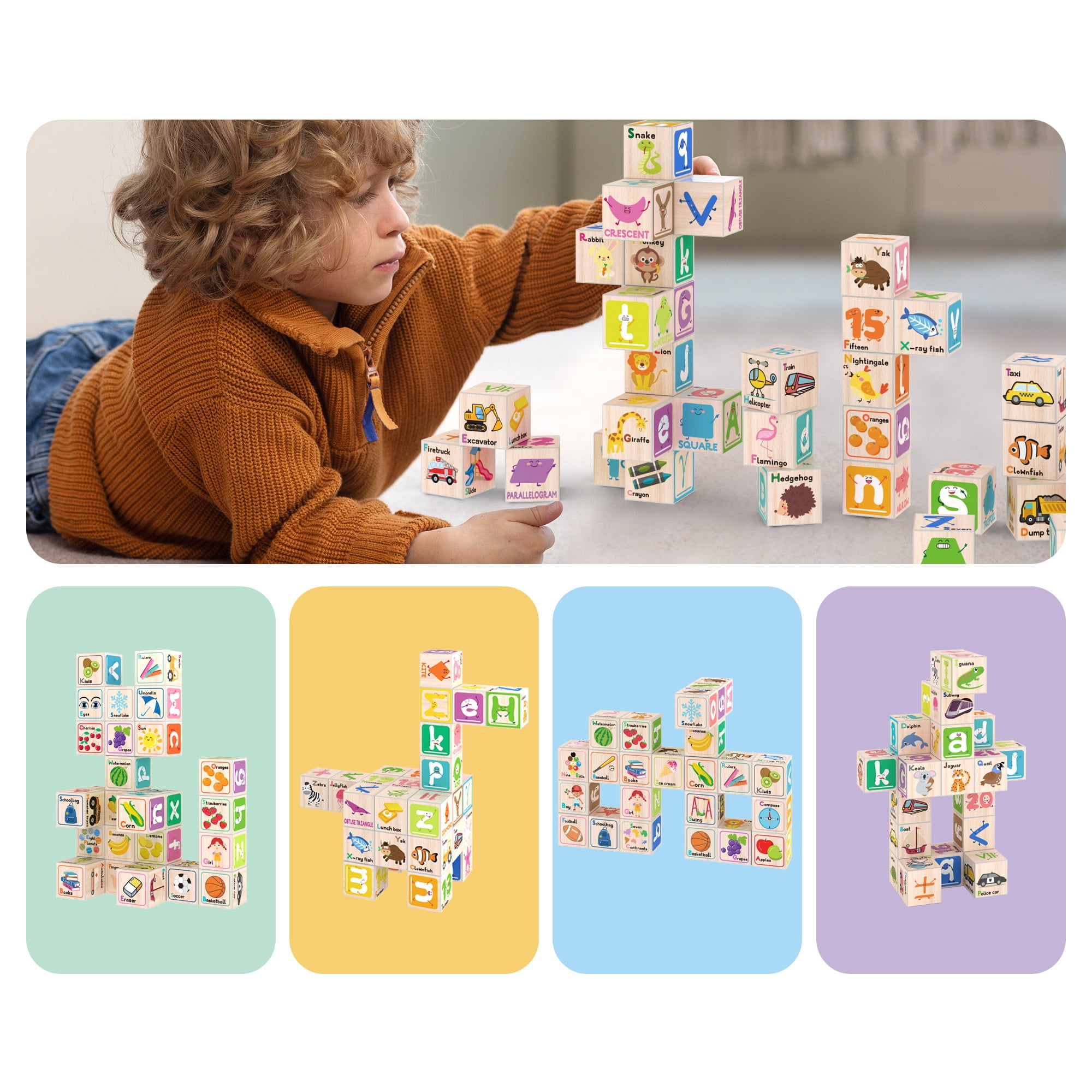 PicassoTiles 36PCS 1" Magnetic Puzzle Cubes, 216 Patterns, Alphabet, Numbers & Shapes STEM Educational Sensory Building Toy for Kids 3+