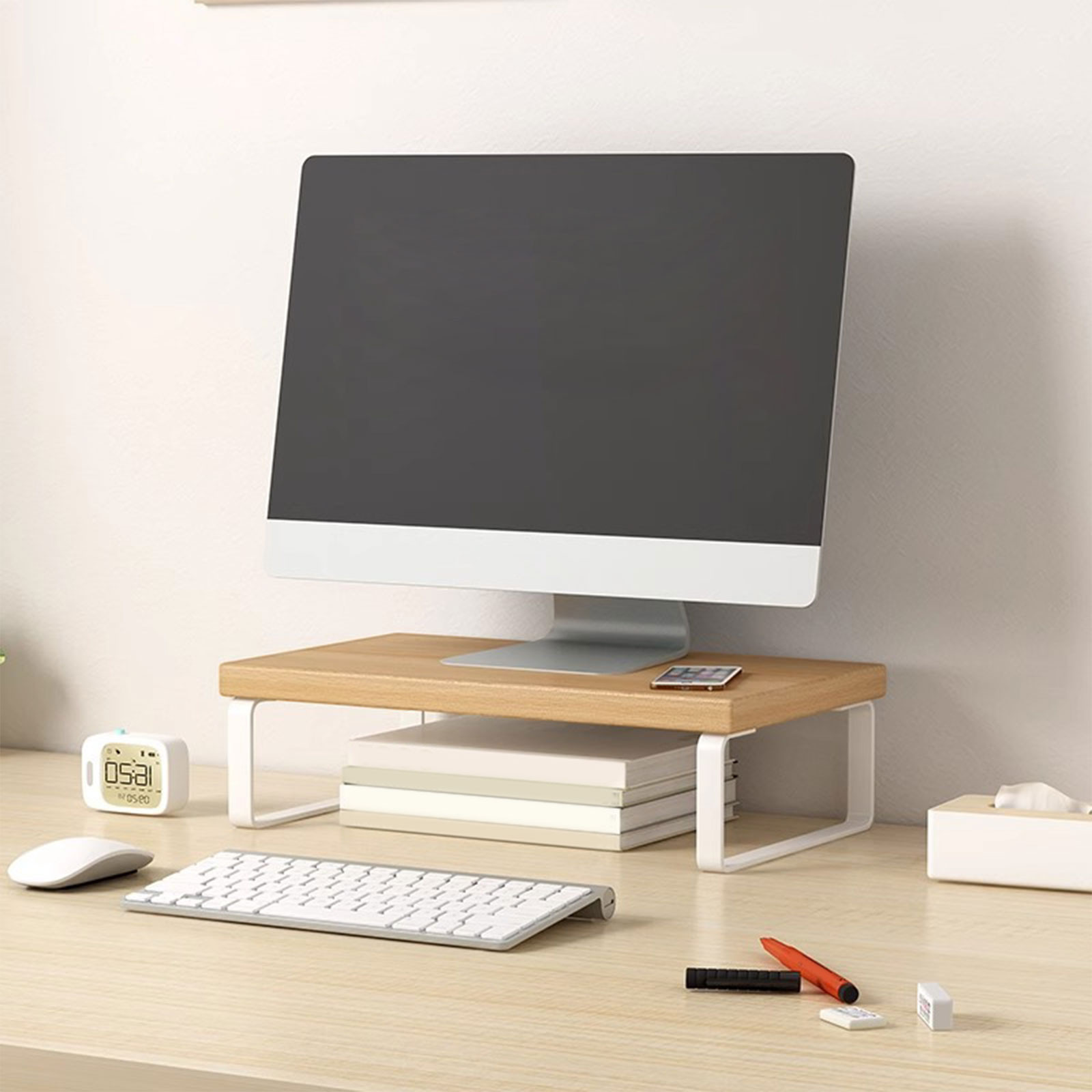 Monitor Riser Stand for Desk with Storage Shelf, Wood Desktop Organizer for Computer Monitor, Laptop, Printer, Home Office Desk Accessories, 11.81x7.87x3.15 inch