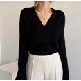 thumbnail image 1 of AOSSVIAO-suéter de punto con cuello en V para mujer, Jersey cálido, suelto, Base, Tops, otoño e invierno, 2024, 1 of 5