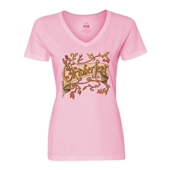 Inktastic Oktoberfest Banner with Orange Autumn Leaves Women's V-Neck T-Shirt