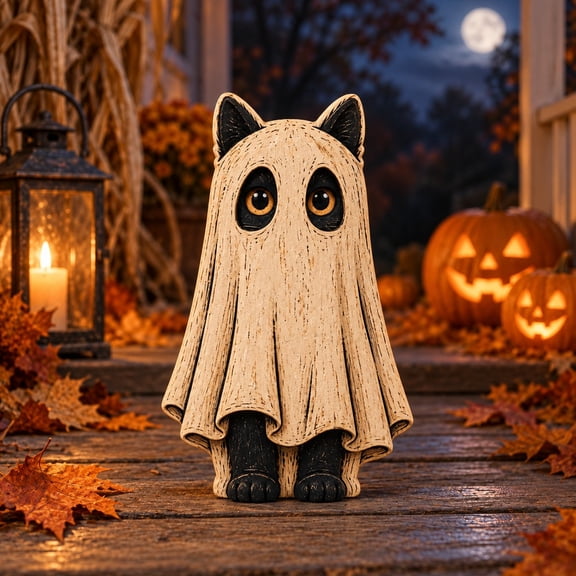 3 Layer Halloween Black Cat Wooden Stand, Ghost Tabletop Display for Spooky Season