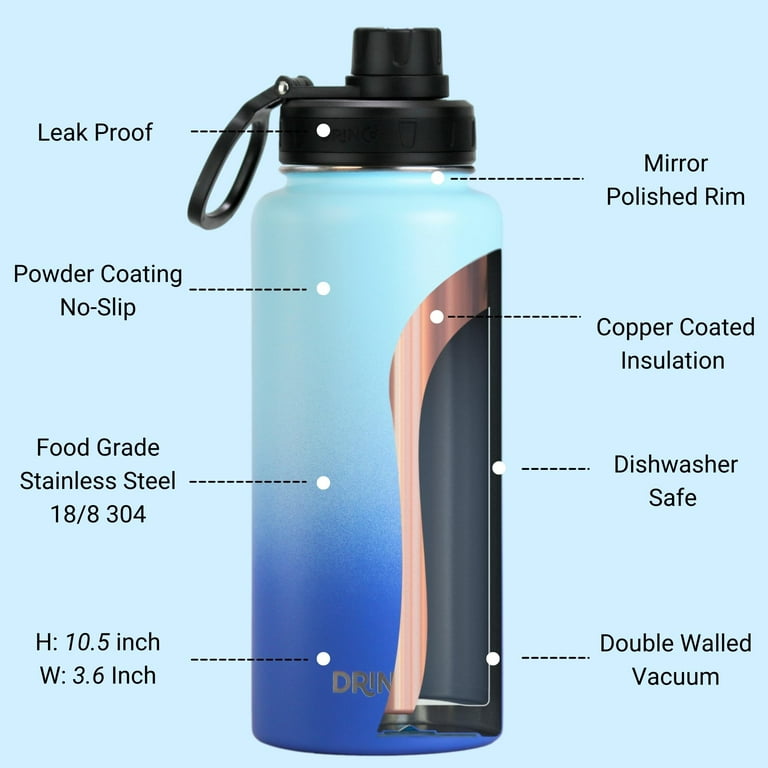  Drinco Stainless Steel Vacuum Insulated Water Bottle, Slim, Double Wall, Wide Mouth, Triple Insulated, Powder Coated Durability, 18/8 Grade