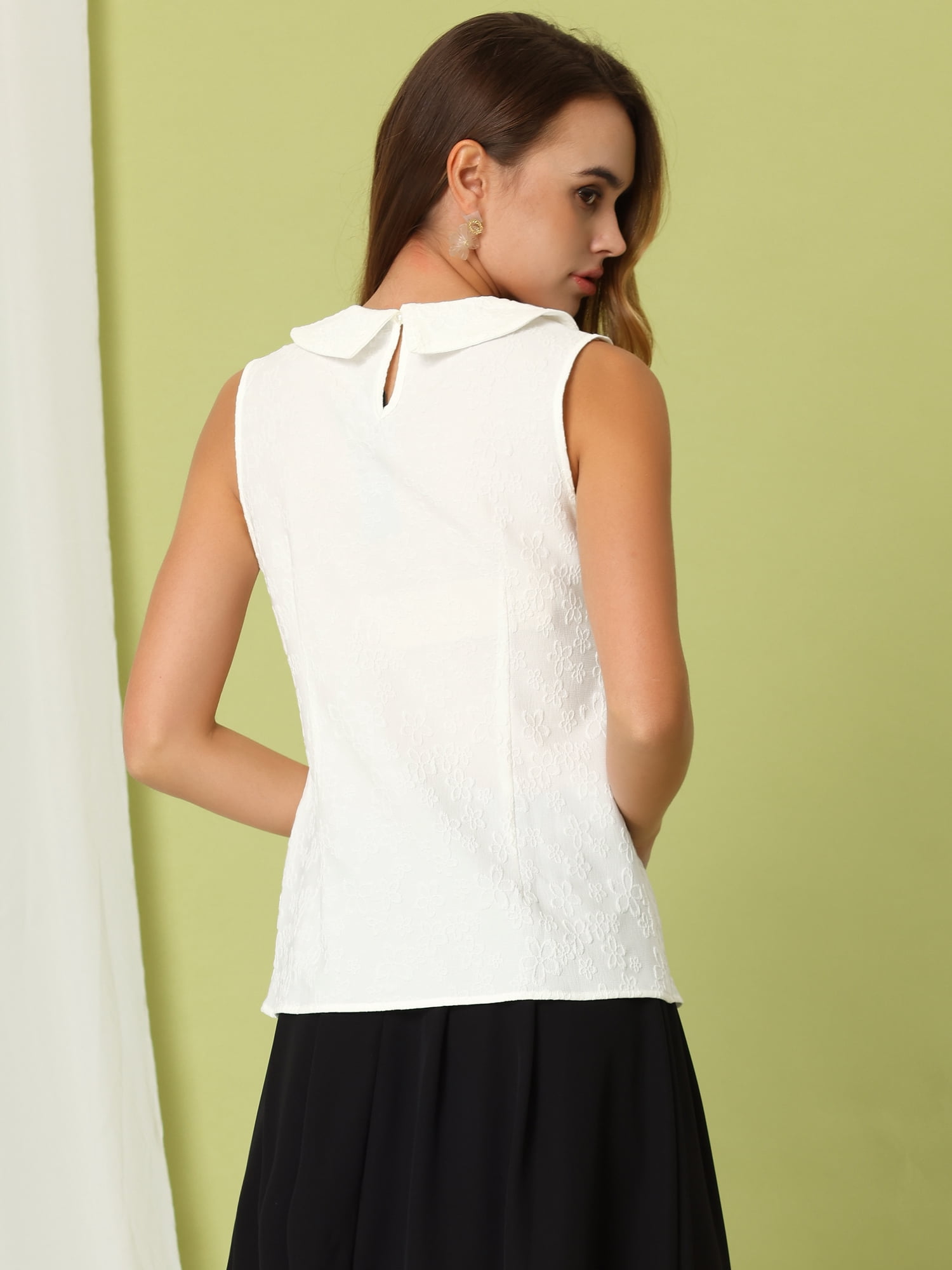 DARING DIVA Blouse Sleeveless Jacquard Floral Tank Top XL White