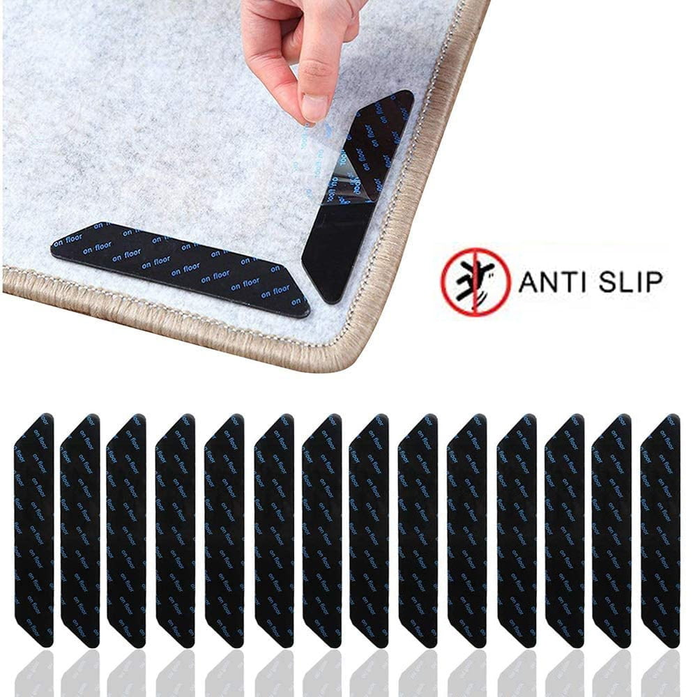 Rug Grippers, Anti Curling Rug Grippers, Non Slip Carpet Grippers, Adhesive Carpet Tape for Hardwood Floors Tile & All Surface(8 Pcs, Black)