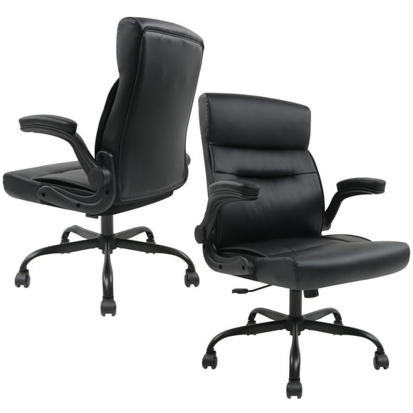 Bonded Leather Executive Office Chair, Ergonomic Back Support Home Computer Desk Chair with Padded Flip-up Armrests