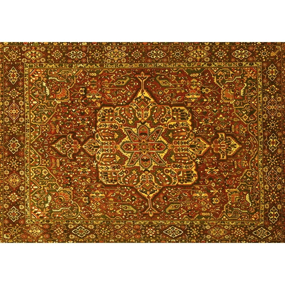 Ahgly Company Machine Washable Indoor Rectangle Persian Yellow Traditional Area Rugs, 5' x 7'