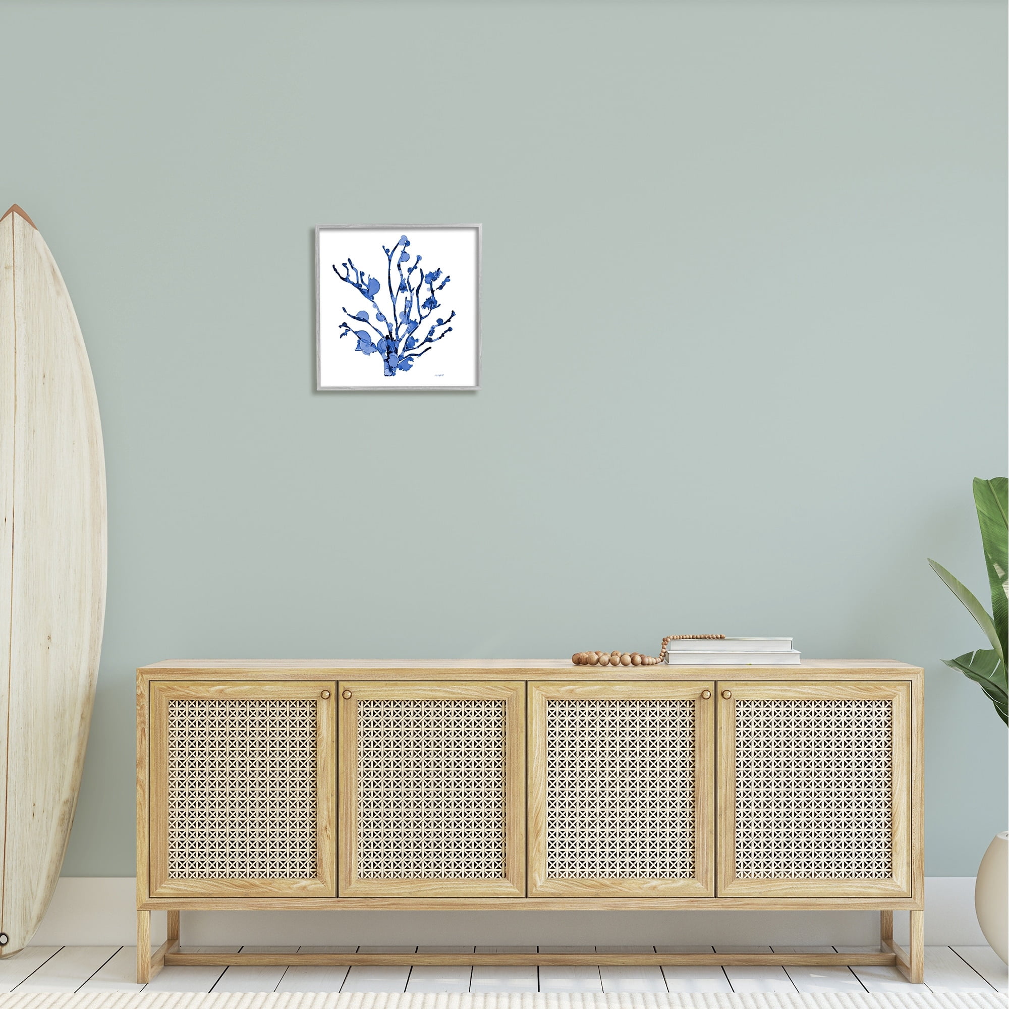 Stupell Industries Detailed Coral Sea Life Blue Watery Pattern Painting Gray Framed Art Print Wall Art, Design by Patti Mann