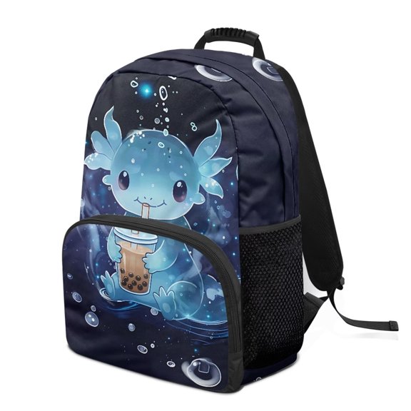 HUIACONG Axolotl Boba School Backpack for Students 6-18 Large Capacity Ergonomic Padded Shoulder Straps Water Resistant Sturdy Bookbag for Elementary Middle High School Daily Use