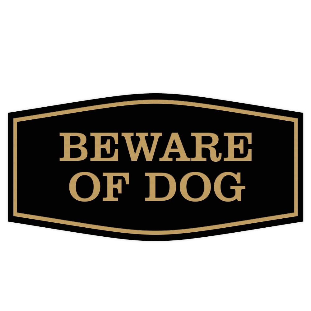 Black/Gold Fancy Beware of Dog Sign Large