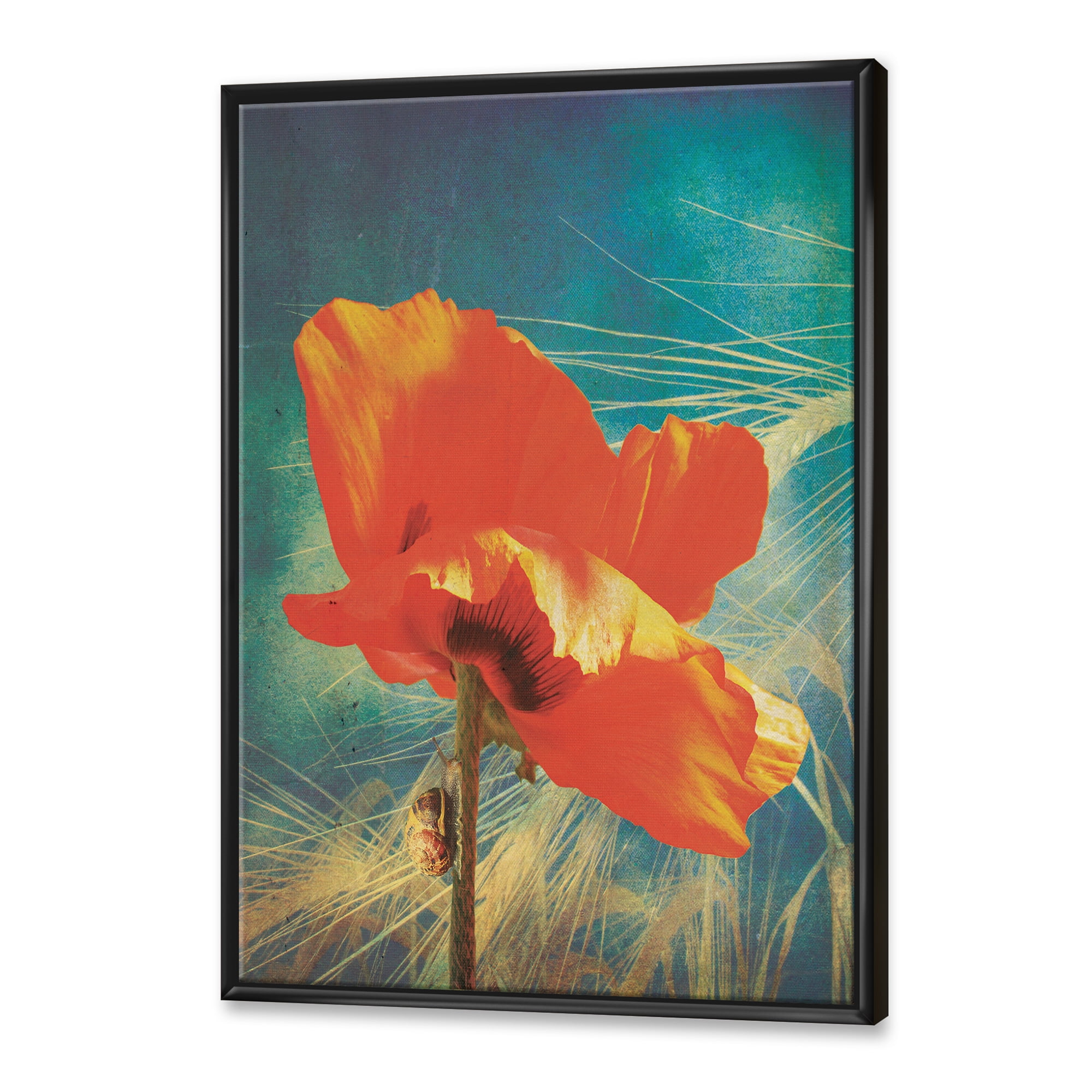 Designart 'Ancient Grunge Poppy' Traditional Framed Canvas Wall Art Print
