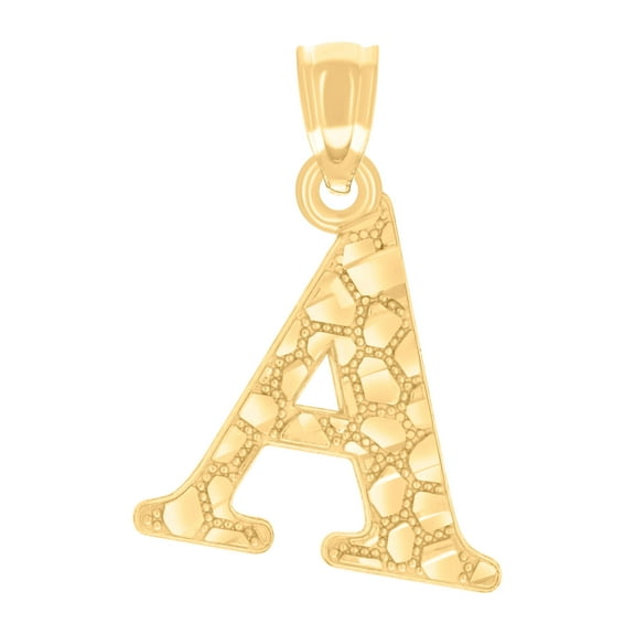 14K Yellow Gold Unisex Diamond-cut Nugget Unisex Initial Alphabet A Charm Pendant