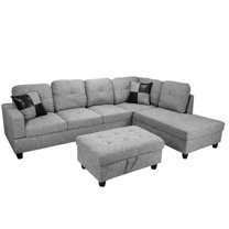 Lifestyle LS118B Right Facing Sectional Sofa Set - Linen, Grey - 3 Piece