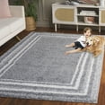thumbnail image 3 of SAFAVIEH Border & Stripe Hyram Bordered Shag Area Rug, Grey/Ivory, 9' x 12', 3 of 8