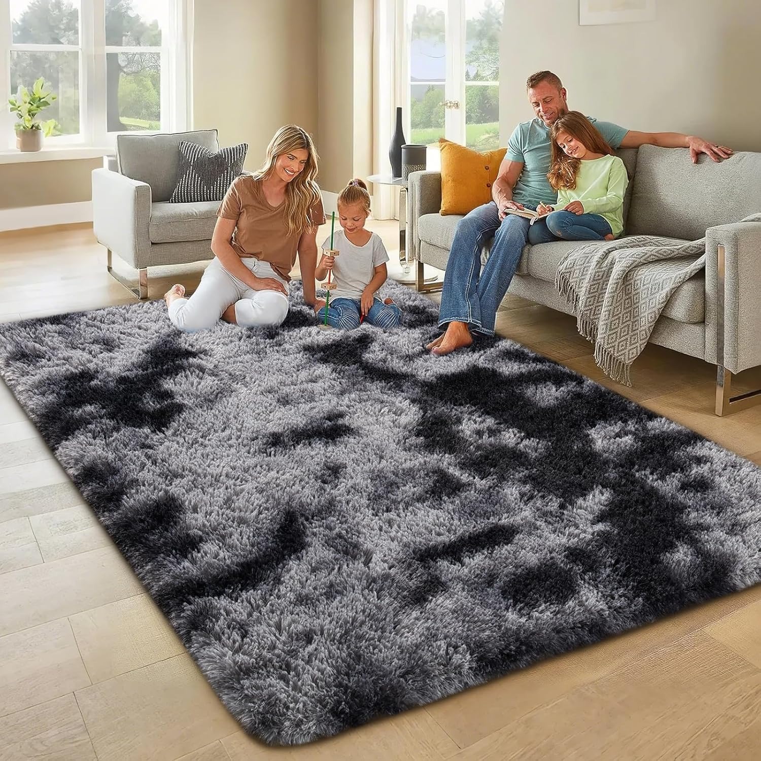 Shag Area Rug, Soft Fluffy Area Rugs for Living Room Bedroom Decor Carpet, Light Gray