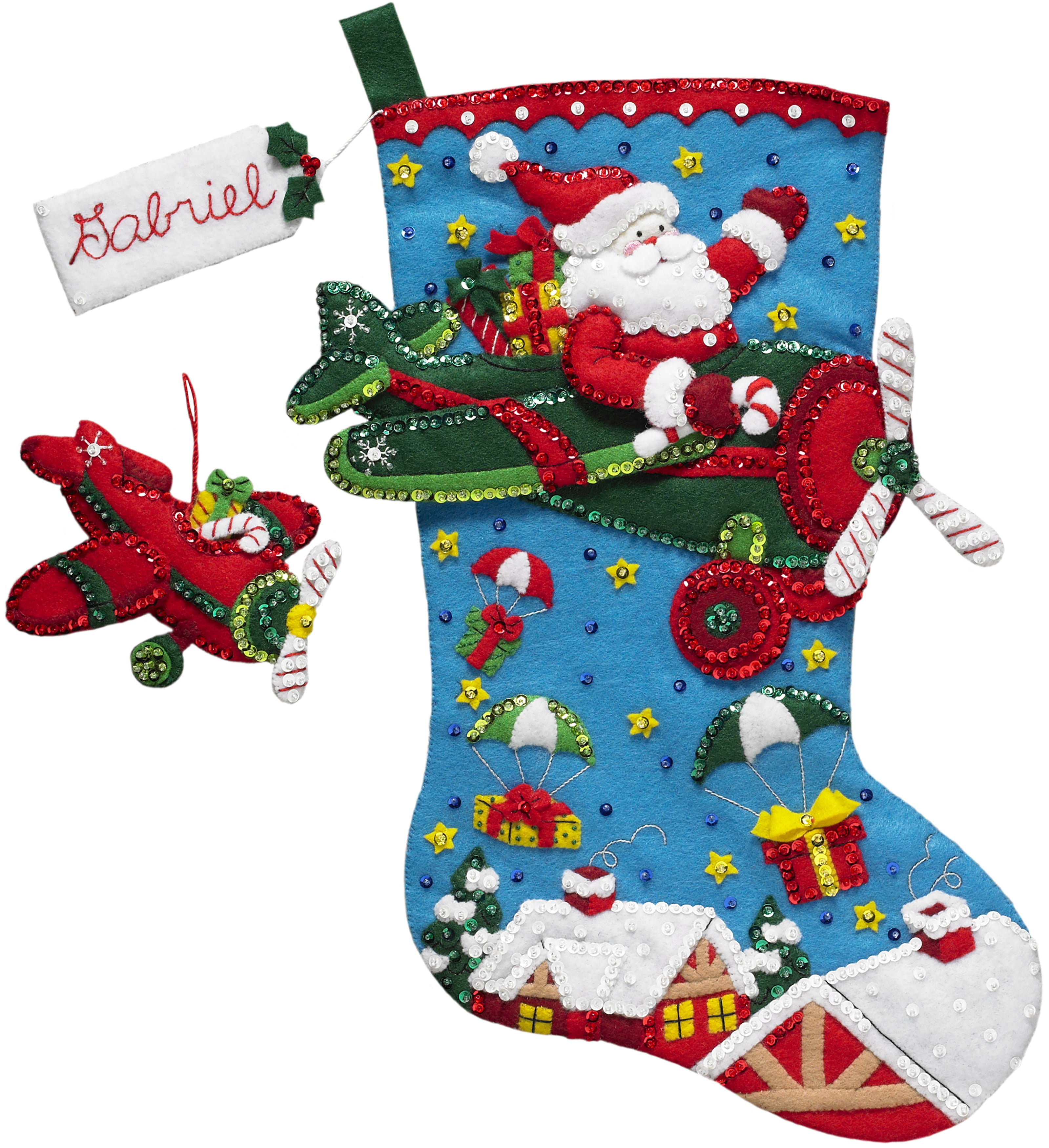 Holiday Bucilla Needlepoint Stocking Kit, CHRISTMAS  KITTY,Cat,Wreath,60714,18