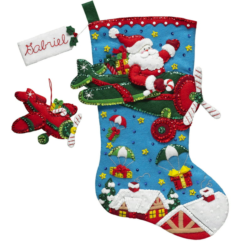 Bucilla Felt Applique 18 Holiday Stocking Kit - Airplane Santa