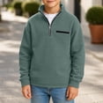 thumbnail image 5 of BLVB Boys Waffle Textured Quarter Zip Sweatshirts Fashion Long Sleeve Pullover Tops Kids Trendy Athletic Casual Outfits(Green,9-10 Years), 5 of 7