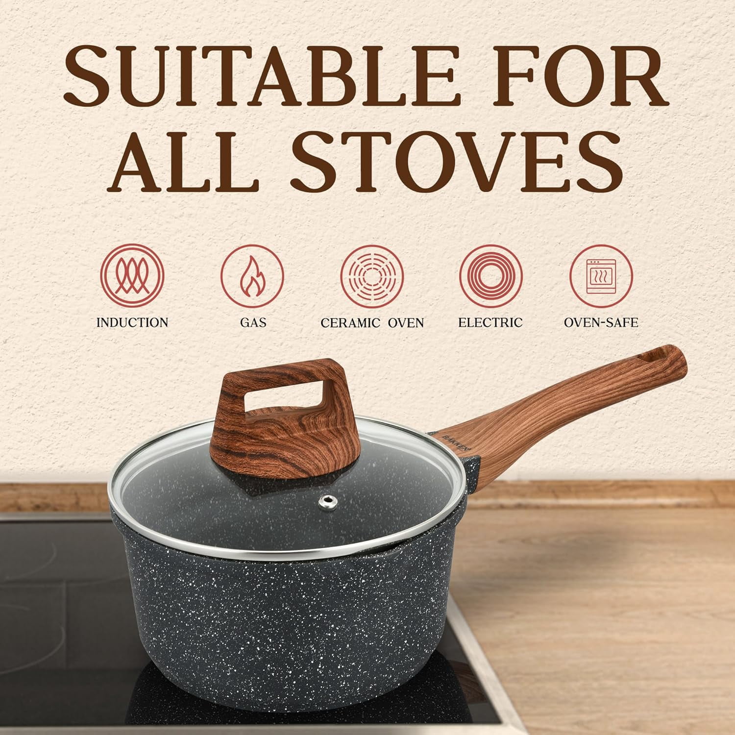 Bakken Swiss 20 Piece Nonstick Granite Cookware & Kitchen Set, Black