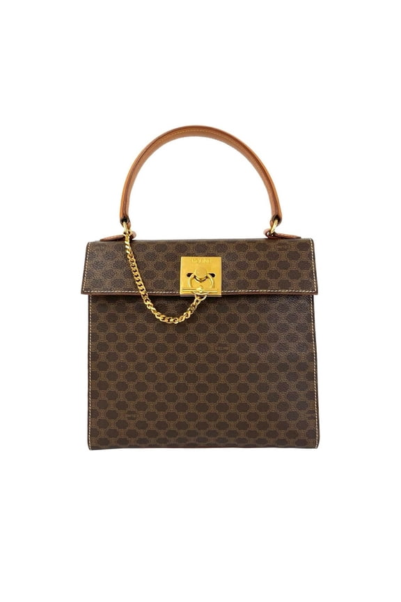 Pre-Owned CELINE Macadam Blason Triomphe Ring Leather Handbag Brown 36303 (Good)