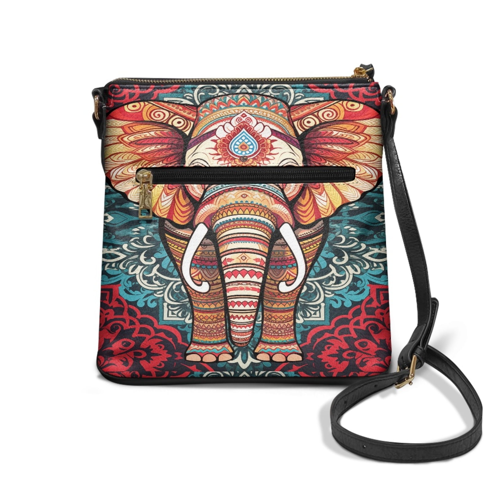 LedBack Boho Elephant Leather Crossbody Satchel Bags for Women Lady, Medium Size Hobo Bag Shoulder Handbag Sling Messenger Purse Cross Body Handbag for Party Travel, Red