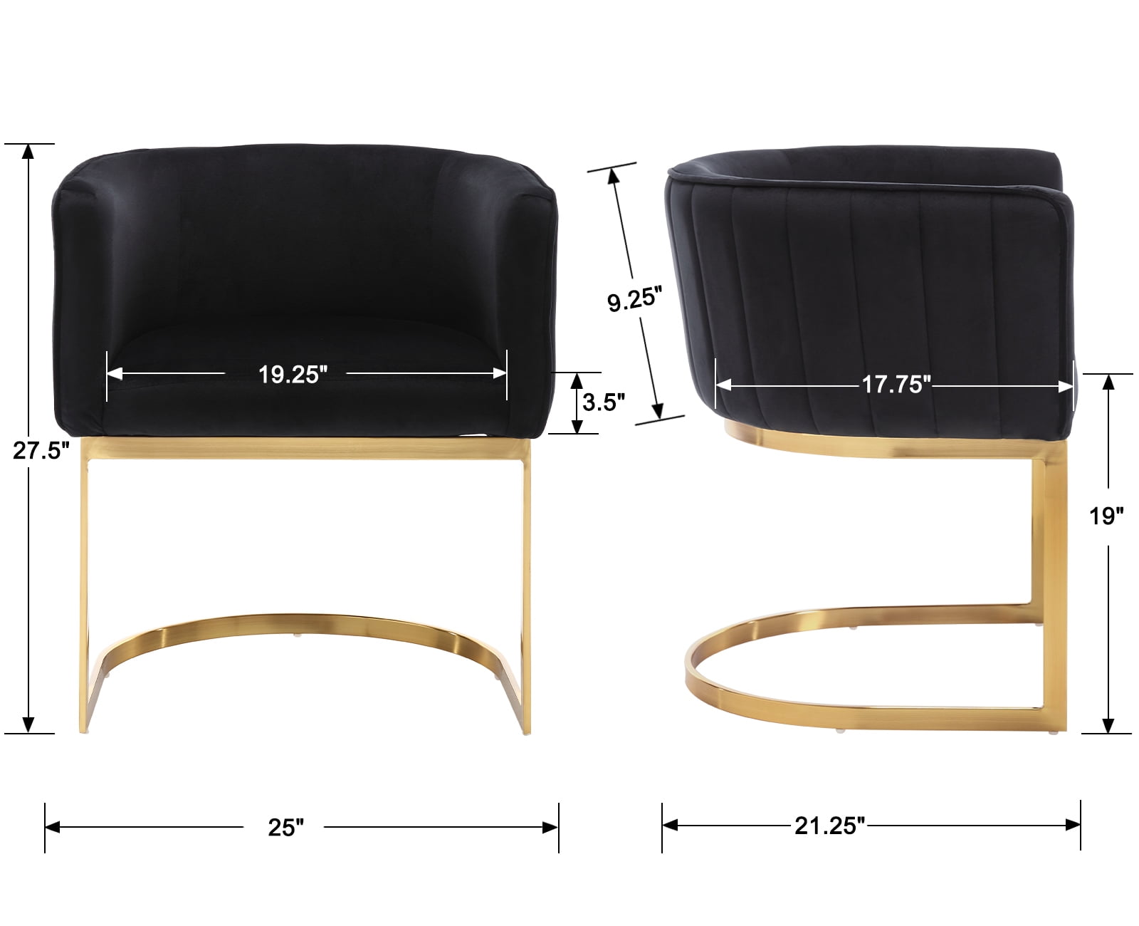 Dayalane Modern Barrel Dining Chairs Set of 2, Velvet Upholstered Kitchen and Dining Room Side Chairs, Comfy Armchair with Metal Frame for Living Room Bedroom Cafe, Black
