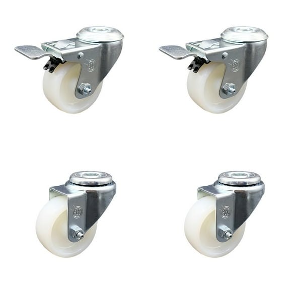 3 Inch Nylon Wheel Swivel Bolt Hole Caster Set with 2 Total Lock Brake SCC