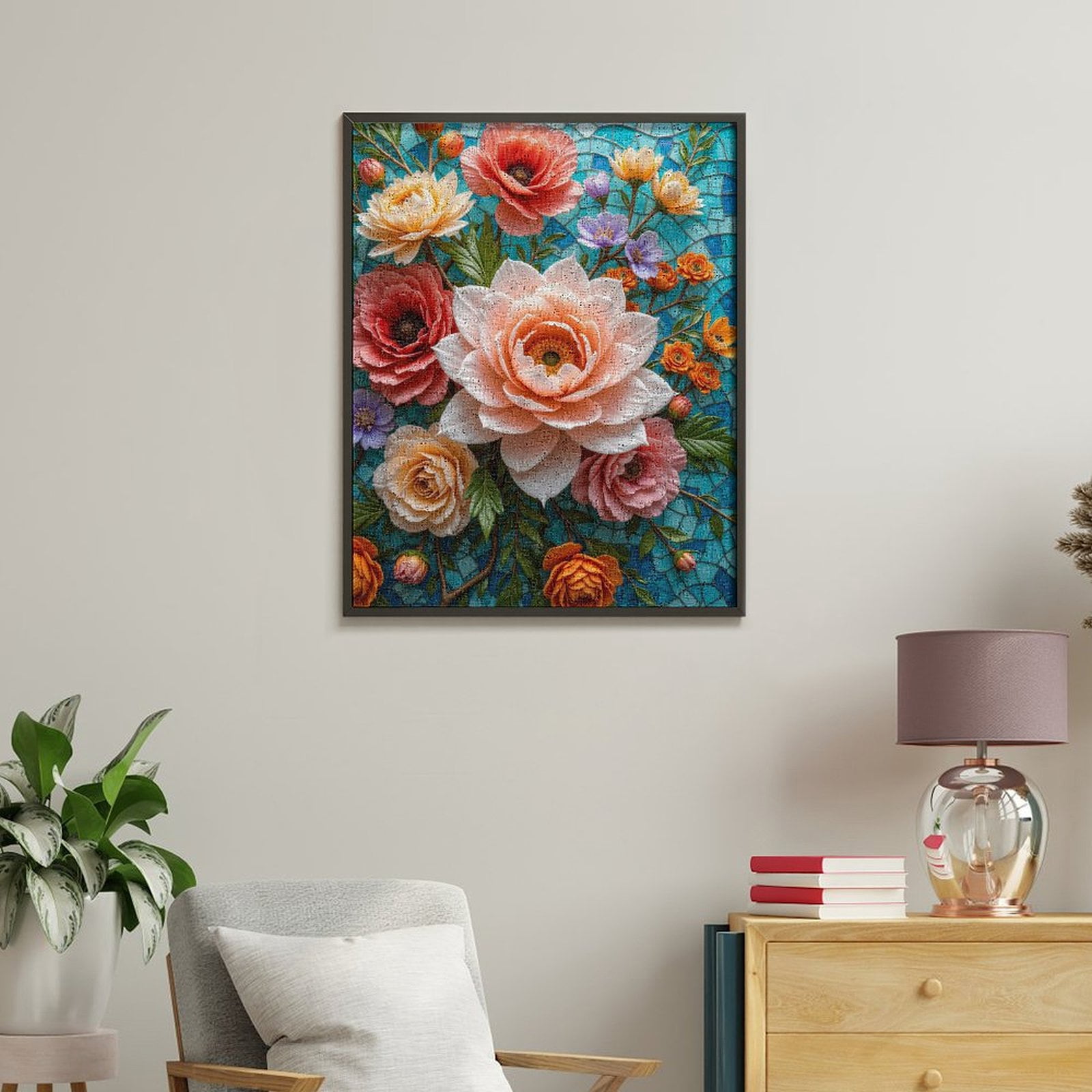 Paint by Numbers Kit for Adults, Floral Mosaic Vibrant Blooms Art Paint by Numbers, Easy Paint by Numbers Kit for Adults Beginner, DIY Adult Paint by Number Kits on Canvas, Home Decor
