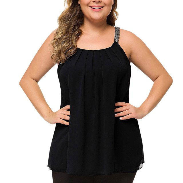 SMihono Hauts pour Femmes Débardeur pour Femmes Mode Chiffon Femme Camisole Sans Manches Dames Col Rond Camis Débardeurs Unis Débardeurs pour Femmes Hauts d'Été pour Femmes