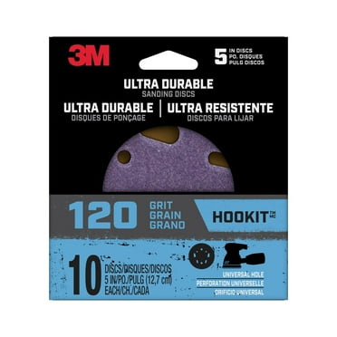 3M Ultra Durable 5 inch Power Sanding Discs, Universal Hole, 120 Grit, 10/Pack