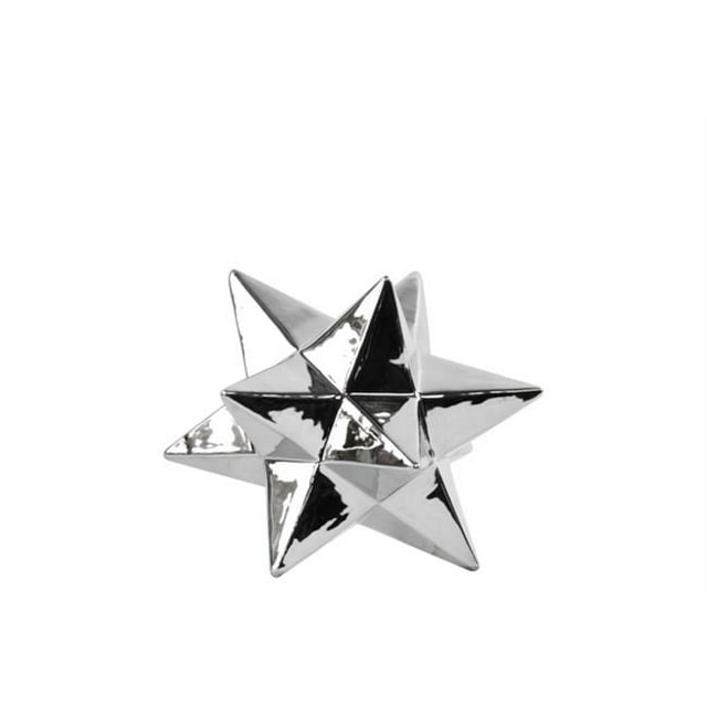 Ceramic 12 Point Great Icosahedron Sculpture, Small - Polished Chrome Silver