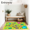 thumbnail image 3 of ODIKA 6'x9' Machine Washable Non-Slip Area Rug, Safari Adventure Cartoon Zebras Giraffes Hippos Playful Jungle Scene High Traffic Rug with Pad, Yellow, 682489, 3 of 8