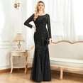 thumbnail image 4 of Women's Elegant A Line Crew Neck Long Sleeves Sequin Maxi Evening Dress Wedding Guest Dress Bridesmaid Dress, 4 of 5