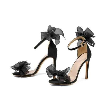 

LnjYIGJ Women s Sandals Women s Wedding Shoes Summer Elegant Lace Bow Stilettos Heels Exquisite Casual Ankle Strap Sandals