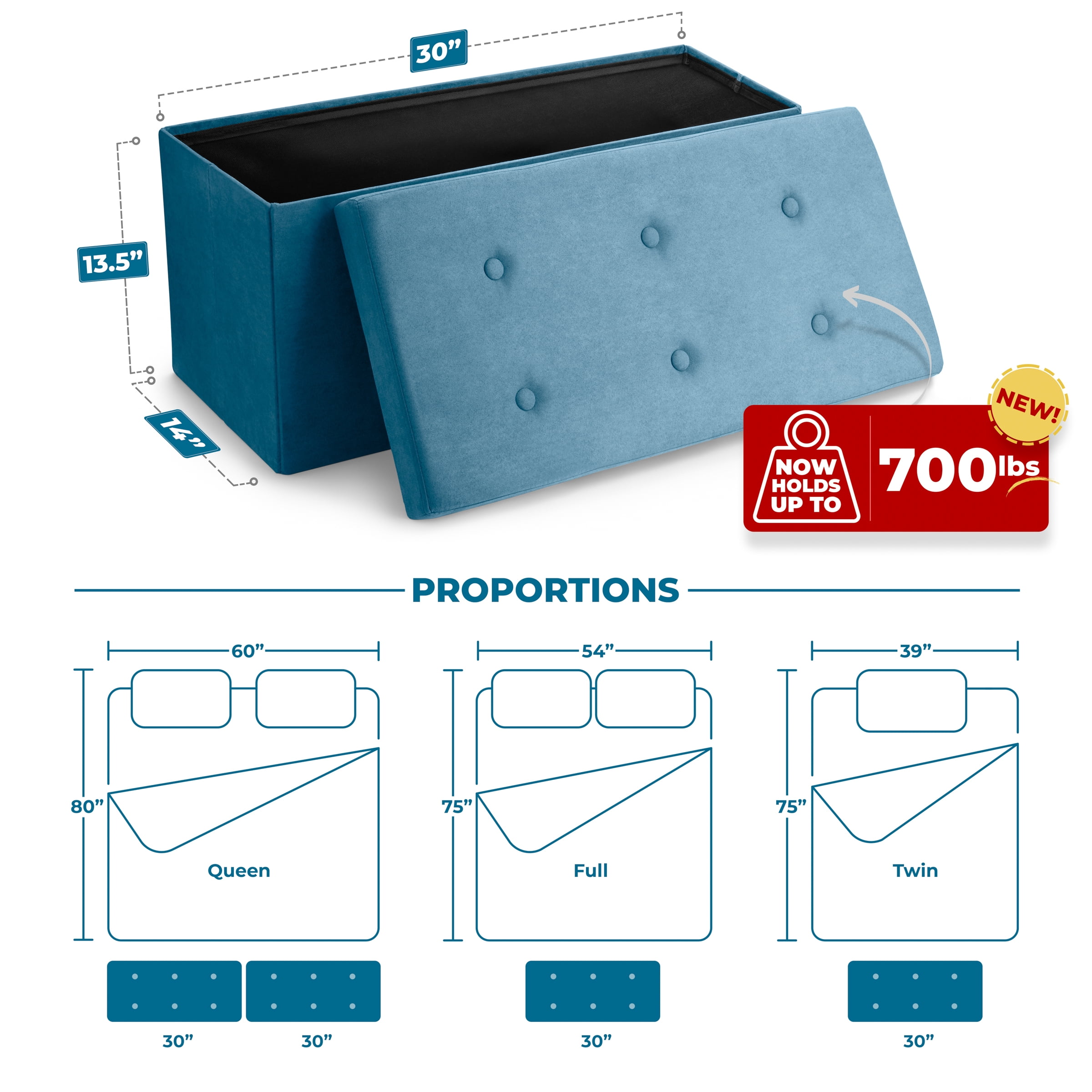 Sorbus Medium Faux Suede Storage Bench Teal Blue - Storage Ottoman, Toy Shoe Chest, Seat, Footrest