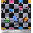 thumbnail image 1 of Soimoi Gray Poly Georgette Fabric Check & Monster Cartoon Fabric Prints By Yard 42 Inch Wide, 1 of 3