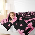 thumbnail image 3 of Erosebridal Cute Bowtie Letter M Full Size Comforter Sets,Pink Bowknot Kawaii Loves Pattern Bedding Sets For Girls Kids,Reversible black,3 Pieces, 3 of 7