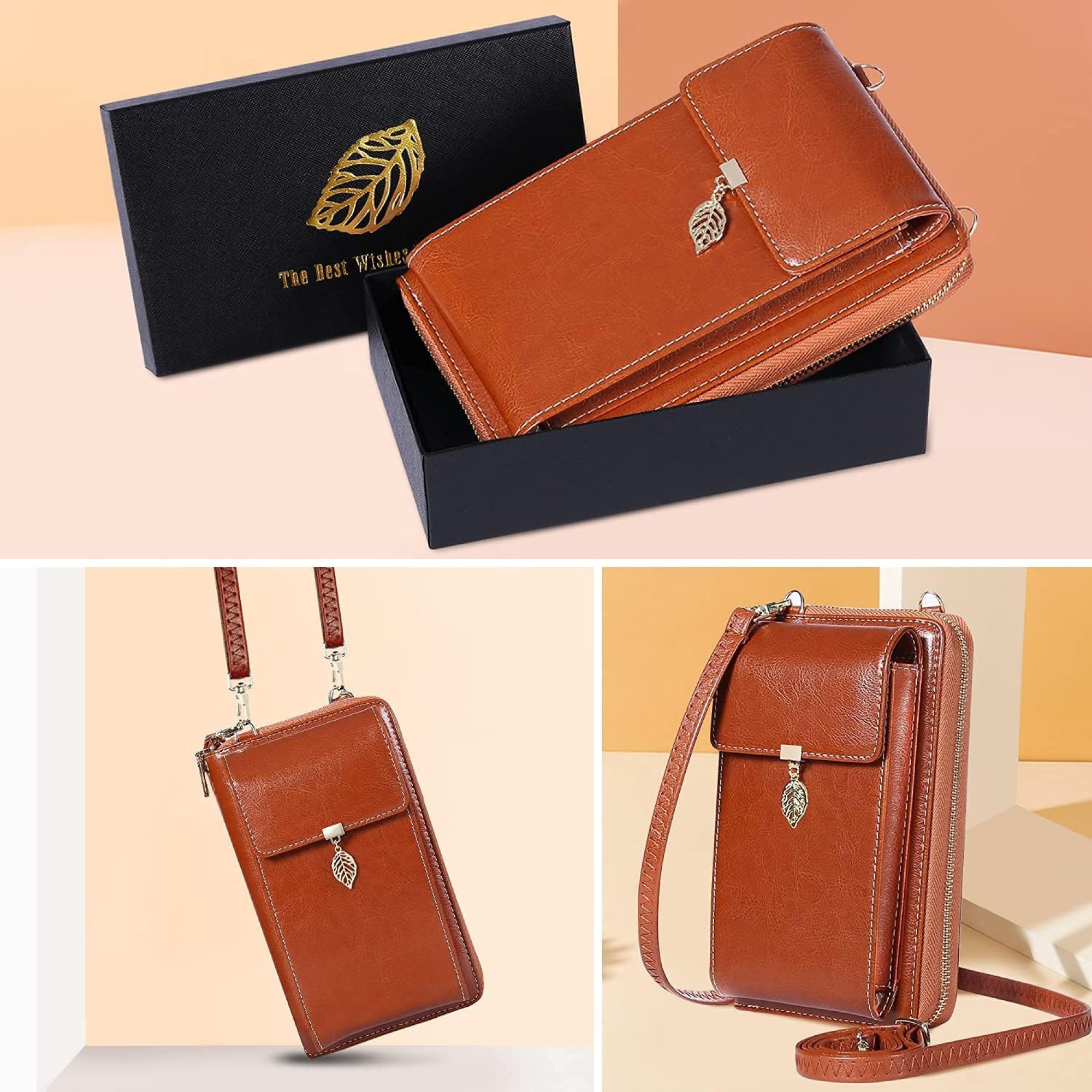 SQDWYGG Small Crossbody Phone Bags for Women Leather Cell Phone Purse Wallet,A-brown