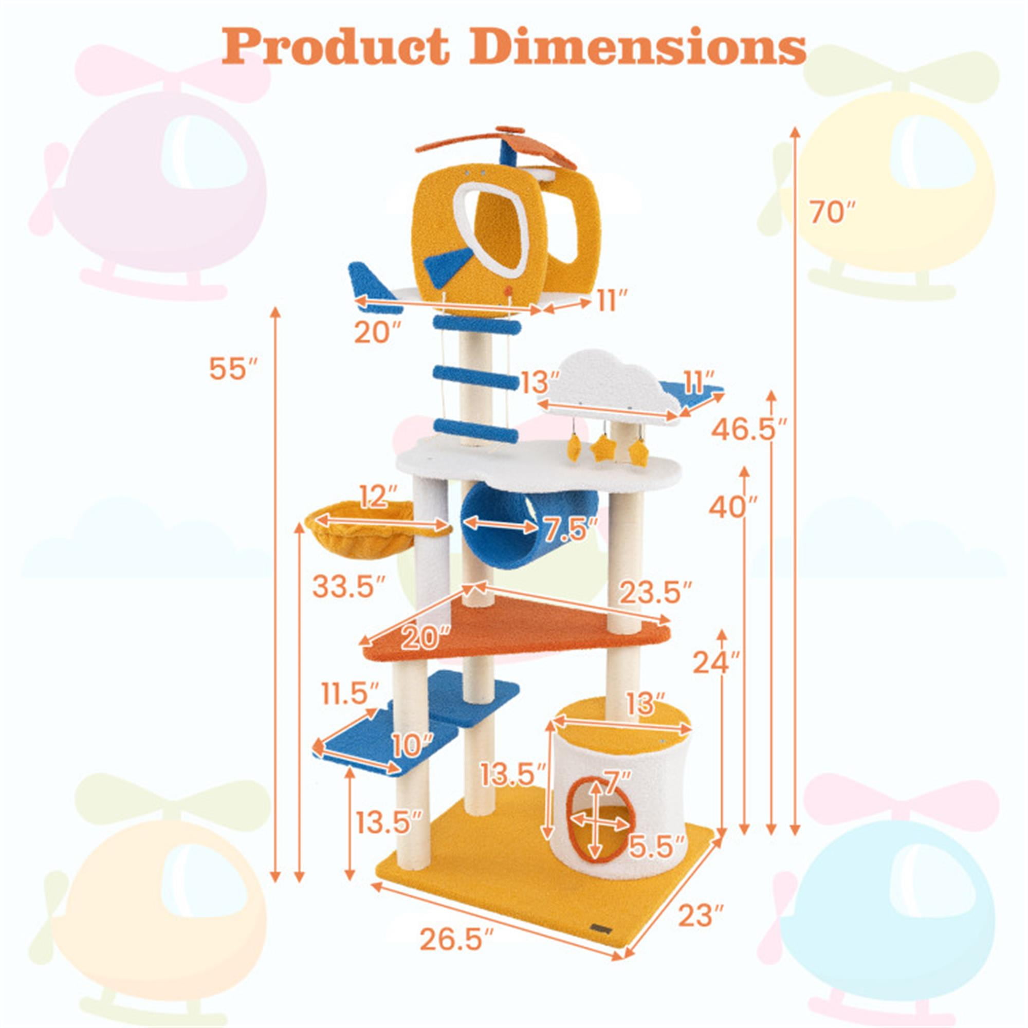 Kadyn 70" Cat Tree Tower with Scratching Posts and Platform, Cat Condo Aviation-themed Cat Activity Center Play for Kittens, Multicolor