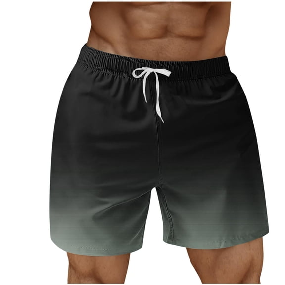 S-5X Plus Size Beach Shorts for Men Big & Tall Straight Wide Leg Drawstring Elastic Waist Gradient Printed Hawaiian Board Short with Pockets