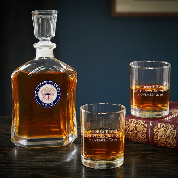 US Navy Personalized Argos Decanter and Eastham Glasses