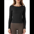 thumbnail image 1 of Camiseta Deportiva Informal de Cuello Redondo y Larga para Mujer, Estilo Jersey, para Otoño e Invierno, con Pliegues y Ajustada, para Yoga Negro XL, 1 of 8