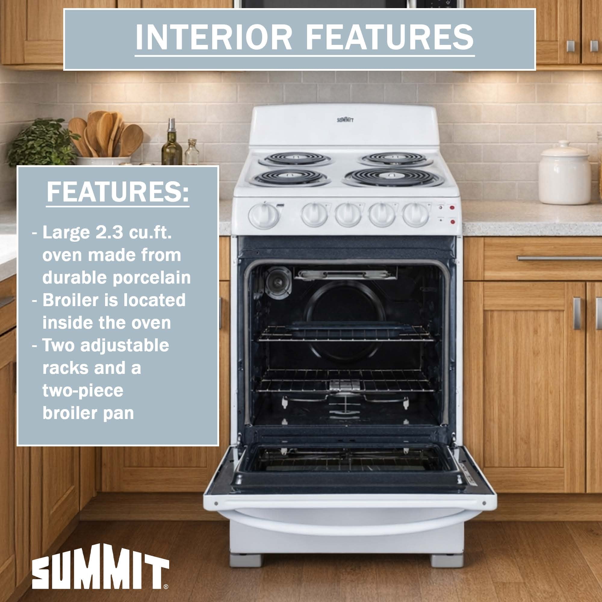 Summit 20 Inch Freestanding Electric Range, Coil Burners, White - RE203W
