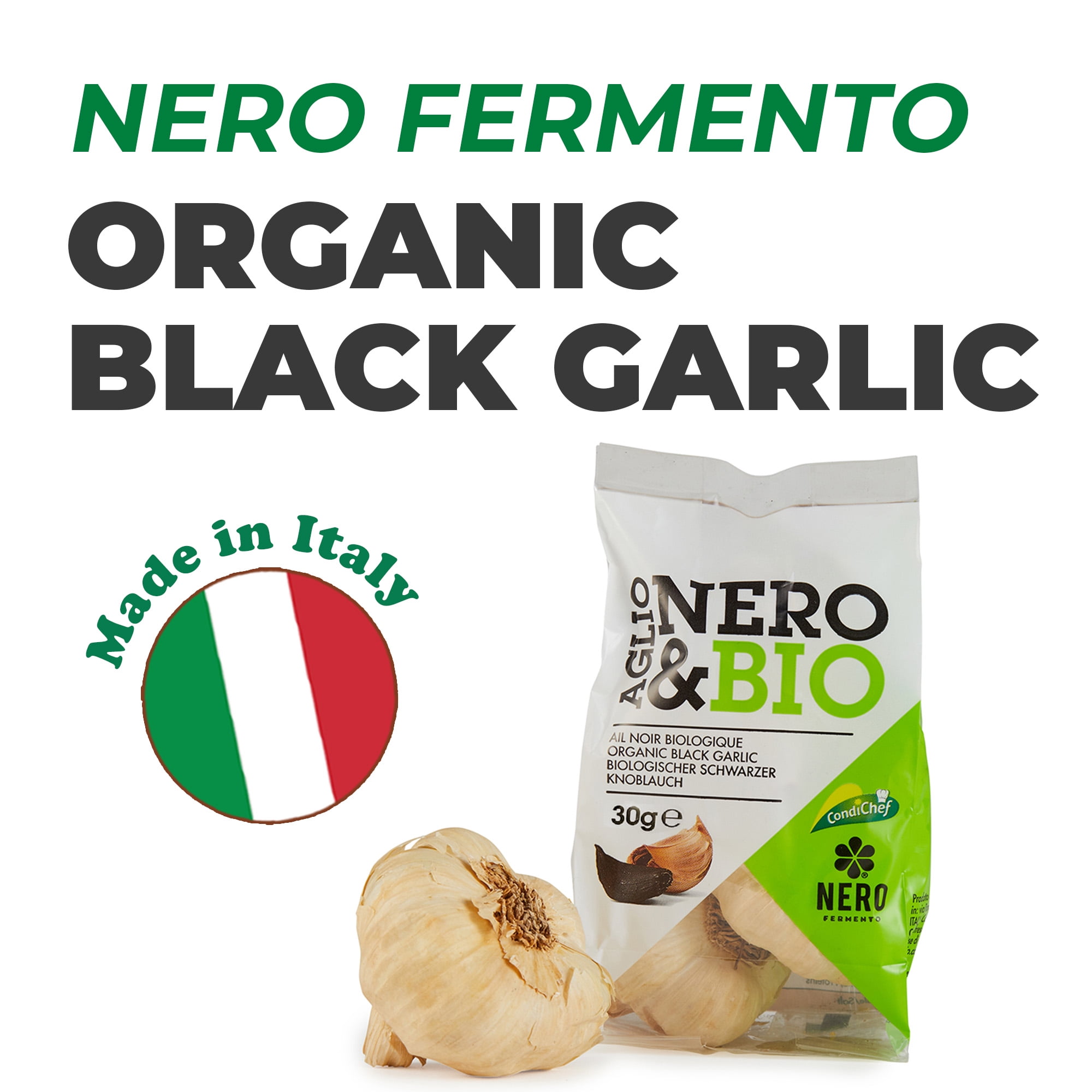 Nero Fermento Organic Black Garlic, 30gr – Whole Bulb Produced by Natural Fermentation, Vegan. Great on Meat, Fish, Cheese or to Season Pasta and Risotto (Pack of 3)