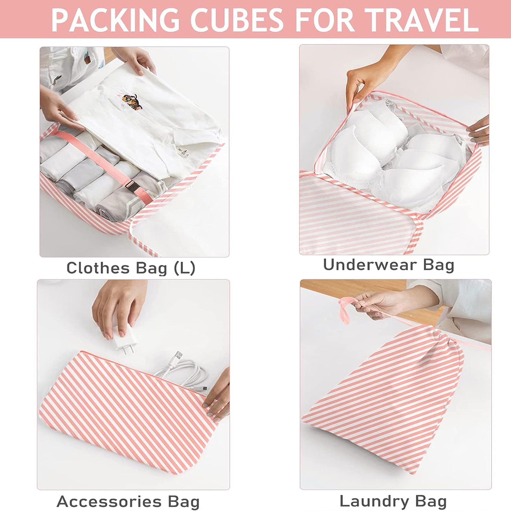 lEPECQ Packing Cubes for Travel & Suitcases Foldable Suitcase Organizer Lightweight Luggage Storage Bag 7 Pack - Pink