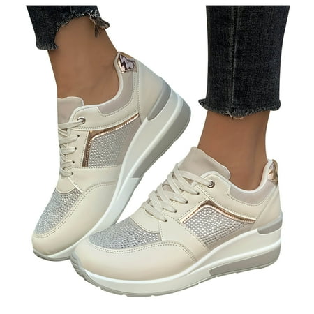 Oyedens Womens Platform Wedge Fashion Sneakers Waterproof Mid Heels Athletic Walking Work Shoes