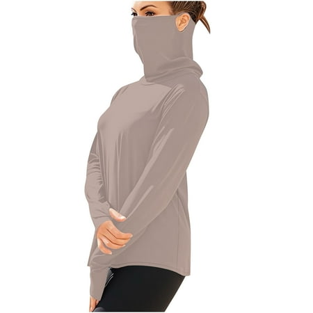 Stamzod Unisex Sun Shirt with Mask Summer Lightweight Ice Silk Long Sleeve Outdoor Fishing Shirt Solid Color Casual Loose Sun Protection Clothing Women Khaki XXL