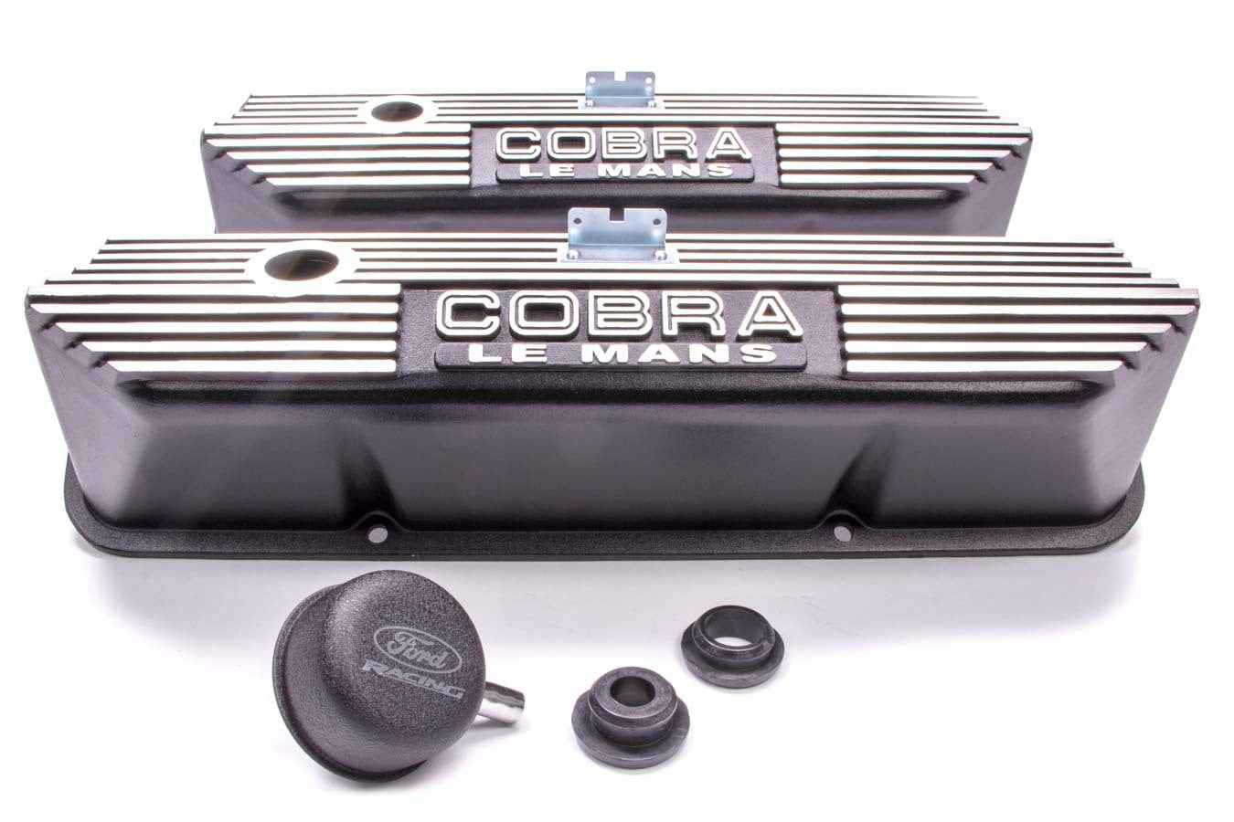 M-6582-B Black Satin Ford Performance COBRA LE MANS FE Tall Valve Covers
